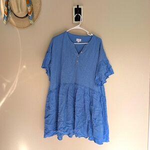 Mud Pie Meryl Women Flounce Dress Size Medium Light Blue Flowy Cotton